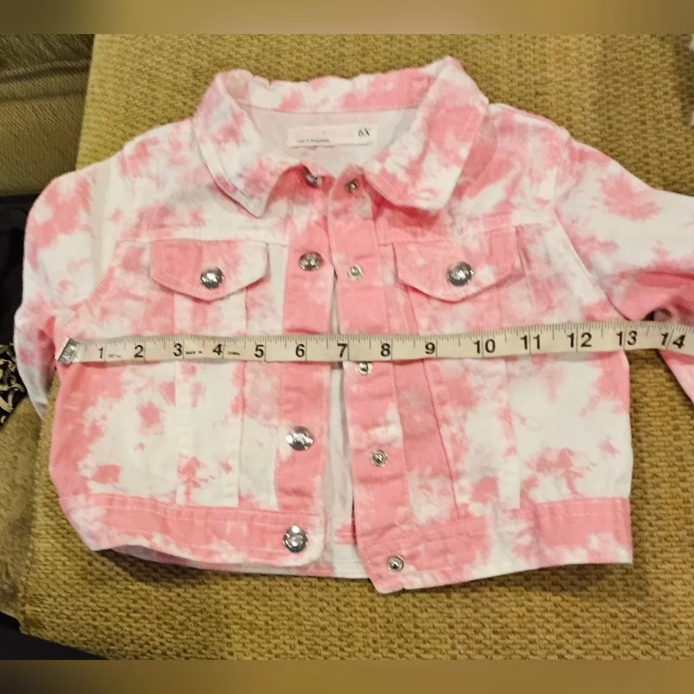 Young Hearts Pink & White Tie Dye Denim Jacket - Size 6X - Picture 8 of 12